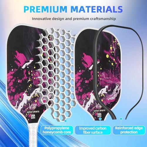 USAPA Approved Carbon Fiber Surface Pickle Ball Paddles Set - Ideal for Beginners' Training and Game (Blue) | Lightweig