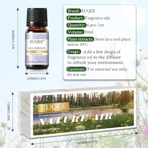 EUQEE Woody Essential Oils Set for Aromatherapy - Pure & Natural Oils - Eucalyptus, Cedarwood, Sandalwood, Frankincense,