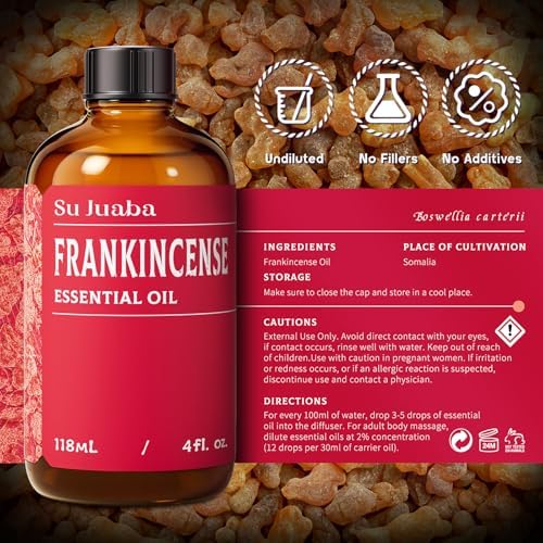 100% Pure Frankincense Essential Oil for Skin and Diffuser - SU JUABA 4 Fl Oz | SU JUABA Frankincense Essential Oil - P