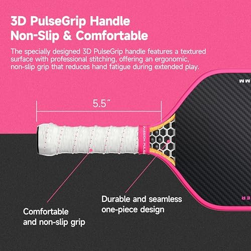 V7 Pro Pickleball Paddle - 3K Raw Carbon Fiber, 16mm Polypropylene Core, 3D PulseGrip Handle, Ideal for All Skill Levels