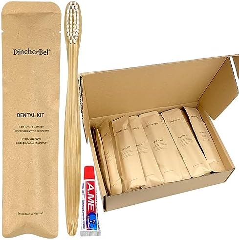 DincherBel Bamboo Disposable Toothbrushes Kit for Hotels, Airbnb, and Travel (50 Pack) | DincherBel Bamboo Toothbrushes