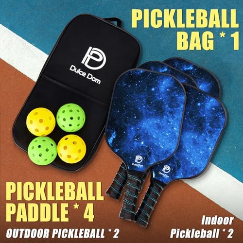 DULCE DOM USAPA Approved Fiberglass/Carbon Fiber Pickleball Paddles Set of 4 for Training | DULCE DOM 4 Indoor Outdoor