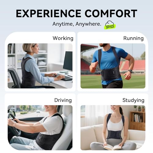 Posture Corrector for Women & Men, Upgraded Support & Breathable Mesh Adjustable Back Brace, Full Back Support for Back