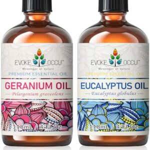 Evoke Occu Geranium & Eucalyptus Essential Oil for Men and Women - Stress Relief and Muscle Pain Relief - 4 Fl Oz | Evo