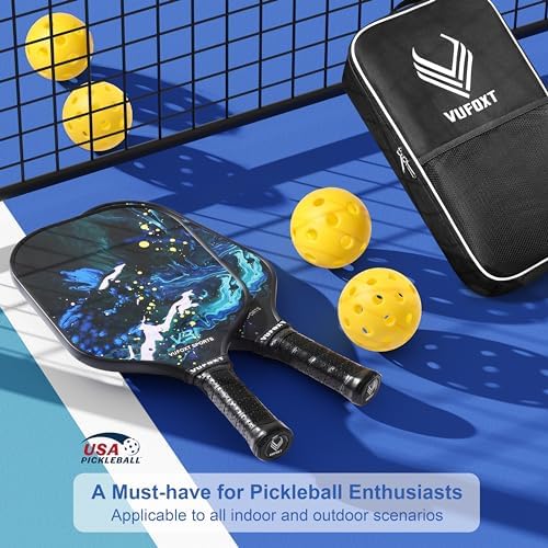 USAPA Approved Carbon Fiber Surface Pickle Ball Paddles Set - Ideal for Beginners' Training and Game (Blue) | Lightweig