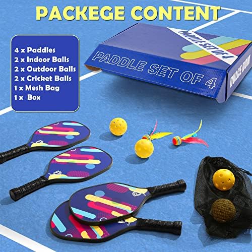 DULCE DOM USAPA Approved Fiberglass/Carbon Fiber Pickleball Paddles Set of 4 for Training | DULCE DOM 4 Indoor Outdoor