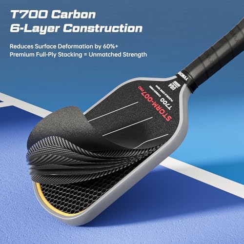 T700 Raw Carbon Fiber Pickleball Paddle for Ultimate Spin & Consistency USAPA ApprovedPremium Pickle Ball Racket with 16
