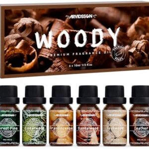 ARVIDSSON Woody Essential Oils Set for Candle Making and Diffuser - Sandalwood, Leather, Teakwood, Frankincense, Cedarw