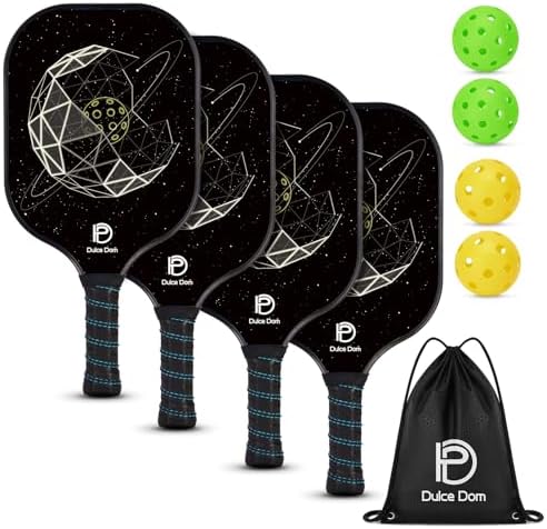 DULCE DOM USAPA Approved Fiberglass/Carbon Fiber Pickleball Paddles Set of 4 for Training | DULCE DOM 4 Indoor Outdoor