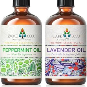 EVOKE OCCU Peppermint Essential Oil and Lavender Essential Oil for Stress Relief - Relaxing Aroma for Home Use - 4 Fl Oz