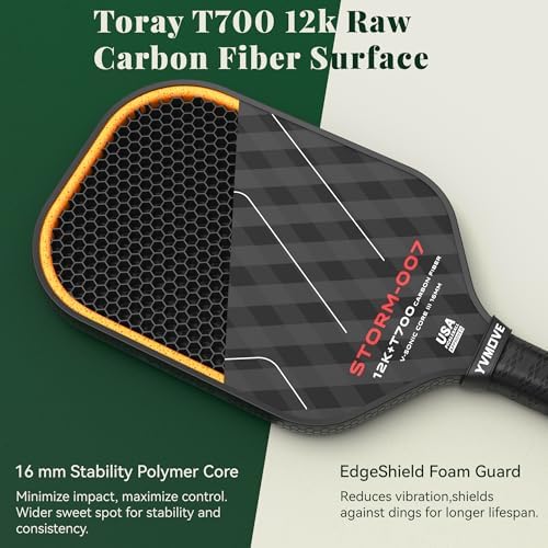 T700 Raw Carbon Fiber Pickleball Paddle for Ultimate Spin & Consistency USAPA ApprovedPremium Pickle Ball Racket with 16