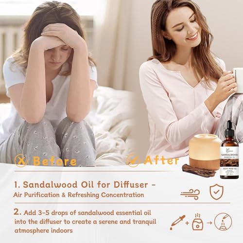 Sandalwood Essential Oil – 100% Pure & Natural Premium Grade Aromatherapy Oil – Warm Woody Scent for Meditation & Relaxa
