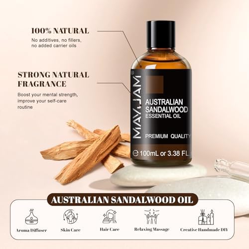 MAYJAM Indian Sandalwood Essential Oils for Skin Care and Hair Care - 100ml MAYJAM Indian Sandalwood Essential Oils fo