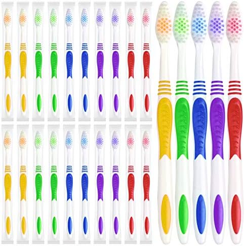 Bulk Toothbrushes 50 Pack for Adults & Kids | Made with a Medium-Soft Large Brush Head | BPA-Free & Disposable Bulk To