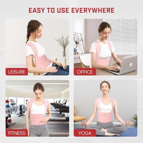 Posture Corrector for Women and Men: Adjustable Back Brace with Full Back Support (Large, Pink) Adjustable Back Brace