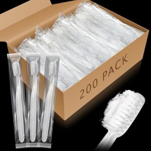 Tioncy Soft Bristle Travel Toothbrush 200 Pack Prepasted Disposable Toothbrushes White for Hotel & Travel