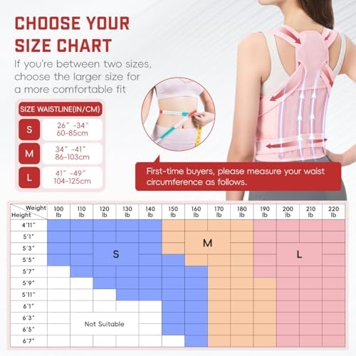 Posture Corrector for Women and Men: Adjustable Back Brace with Full Back Support (Large, Pink) Adjustable Back Brace
