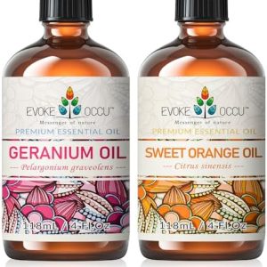 Evoke Occu Geranium and Sweet Orange Essential Oils for Stress Relief and Fresh Aroma - Perfect for Daily Use - 4 Fl Oz