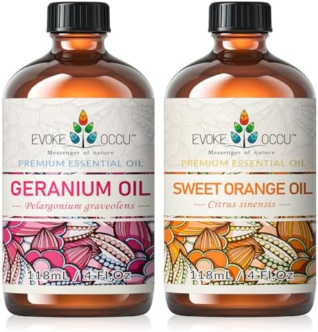 Evoke Occu Geranium and Sweet Orange Essential Oils for Stress Relief and Fresh Aroma - Perfect for Daily Use - 4 Fl Oz