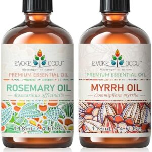 EVOKE OCCU Rosemary and Myrrh Essential Oils - Cleansing Property - For Skin - Bath Time - Refreshing Aroma - 4 Fl Oz -