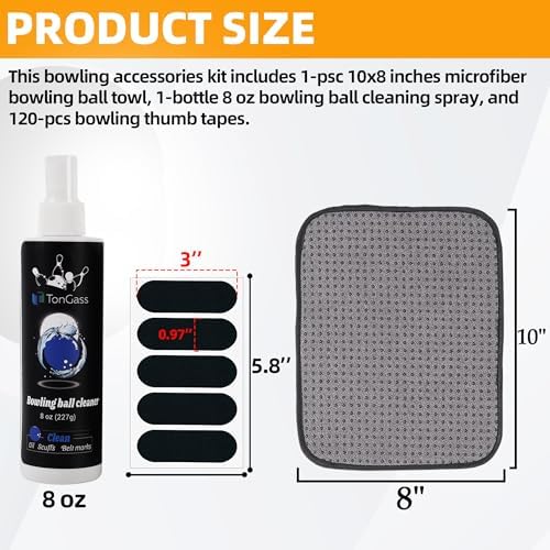 TonGass Bowling Accessories Kit for Beginners, Microfiber Towel & Cleaner Spray | TonGass Bowling Thumb Tape Set and Cl