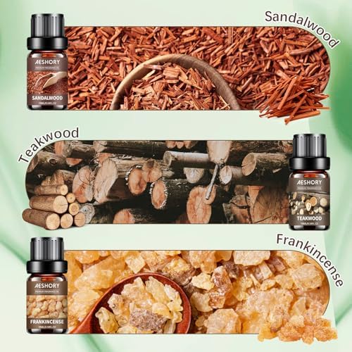 Woody Essential Oils Set for Candle Making & Diffuser - 6x10ML Teakwood, Sandalwood, Cedarwood, Cypress, Forest Pine, F
