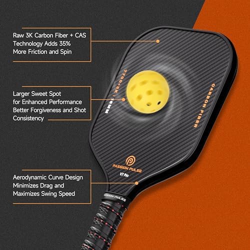 V7 Pro Pickleball Paddle - 3K Raw Carbon Fiber, 16mm Polypropylene Core, 3D PulseGrip Handle, Ideal for All Skill Levels