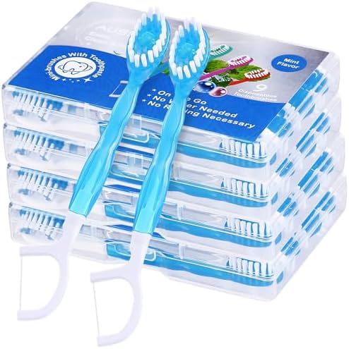 5-in-1 Prepasted Travel Toothbrush with Toothpaste Floss & Pick 36 Pack – Hotel Camping Flight Car Guest Use for Women M