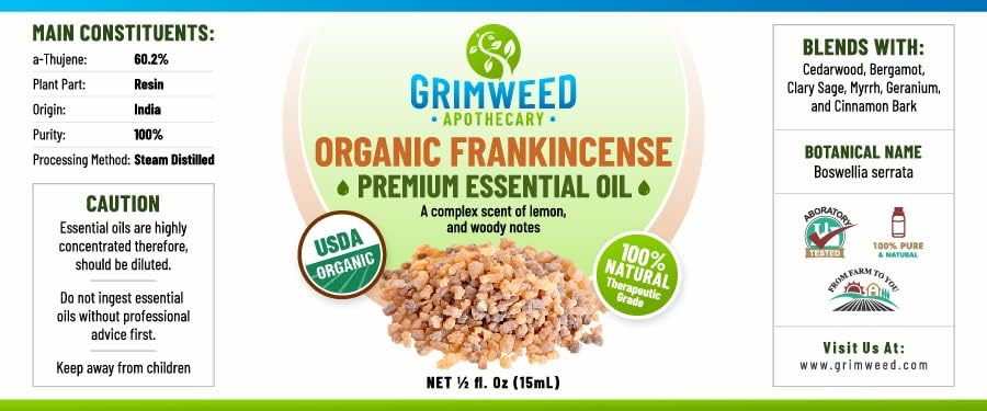 Grimweed Apothecary USDA Organic Cinnamon Essential Oil - Therapeutic Grade - 15mL - Diffuser Oil - 100% All Natural - w