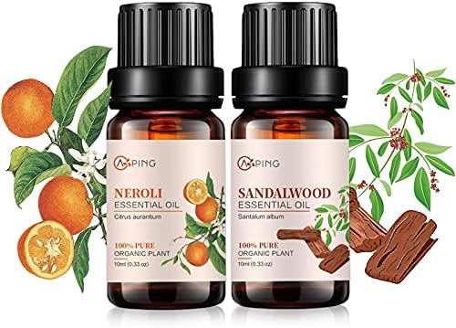 Sandalwood & Clary Sage Essential Oils for Aroma and Spa - 100% Pure Organic Natural Plant Oils, 2x10ML Sandalwood & C