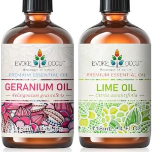 EVOKE OCCU Geranium and Lime Essential Oil for Home Fragrance - Ideal for Relaxation - 4 Fl Oz EVOKE OCCU Geranium and