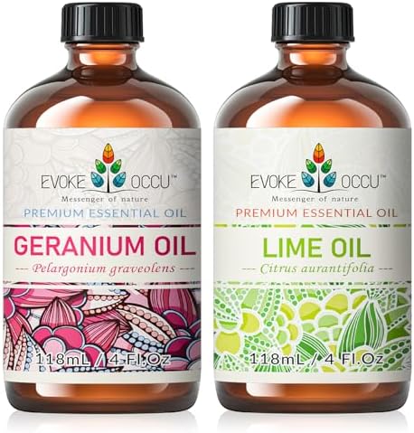 EVOKE OCCU Geranium and Lime Essential Oil for Home Fragrance - Ideal for Relaxation - 4 Fl Oz EVOKE OCCU Geranium and