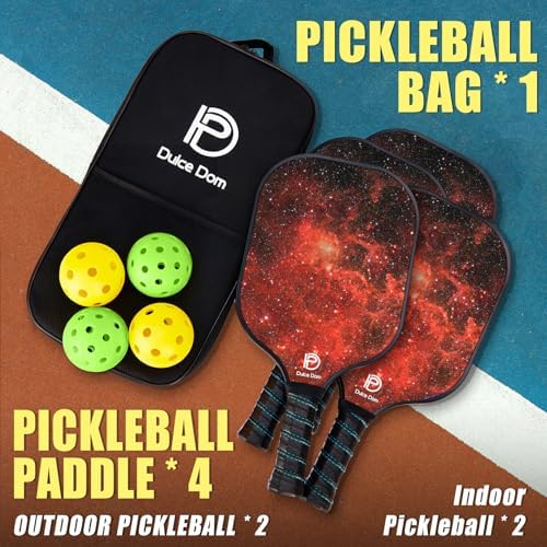 DULCE DOM USAPA Approved Fiberglass/Carbon Fiber Pickleball Paddles Set of 4 for Training | DULCE DOM 4 Indoor Outdoor