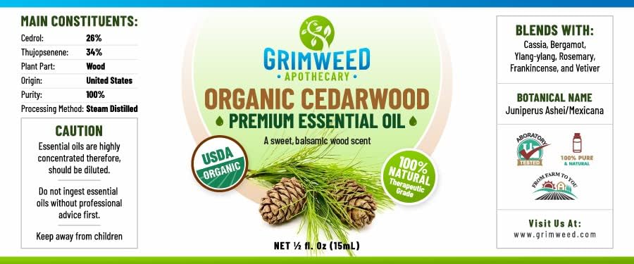 Grimweed Apothecary USDA Organic Cinnamon Essential Oil - Therapeutic Grade - 15mL - Diffuser Oil - 100% All Natural - w
