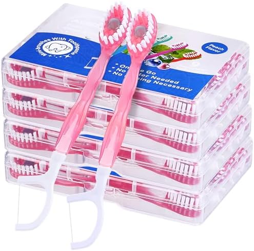 5-in-1 Prepasted Travel Toothbrush with Toothpaste Floss & Pick 36 Pack – Hotel Camping Flight Car Guest Use for Women M