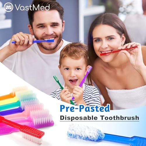 Single Use Waterless Tooth Brush 100 Pcs Individually Wrapped Pre-Pasted Toothbrushes for Hotel, Camping, and Homeless