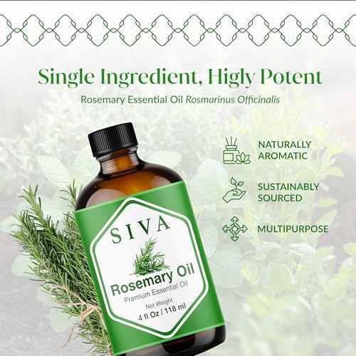 Siva Rosemary Essential Oil - 100% Natural Rosemary Oil – for Skin Care, Hair Care, Aromatherapy - 4 Fl Oz with Dropper