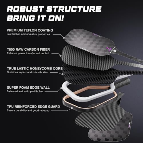 T700 Raw Carbon Fiber Pickleball Paddle for Ultimate Spin & Consistency USAPA ApprovedPremium Pickle Ball Racket with 16
