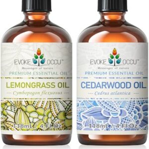 EVOKE OCCU Lemongrass and Cedarwood Essential Oils for Relaxation - Perfect for Stress Relief and Sleep - 4 Fl Oz