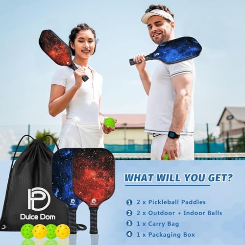DULCE DOM USAPA Approved Fiberglass/Carbon Fiber Pickleball Paddles Set of 4 for Training | DULCE DOM 4 Indoor Outdoor