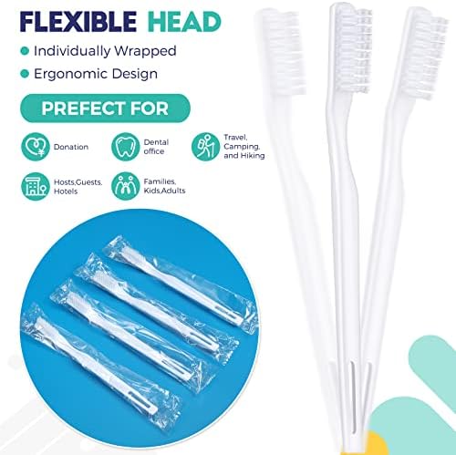 CHENGU 200 Pack Individually Wrapped Disposable Toothbrush for Adults Travel Hotels Donation(White) CHENGU Soft Bristl