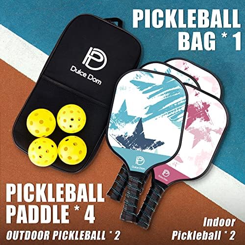 DULCE DOM USAPA Approved Fiberglass/Carbon Fiber Pickleball Paddles Set of 4 for Training | DULCE DOM 4 Indoor Outdoor