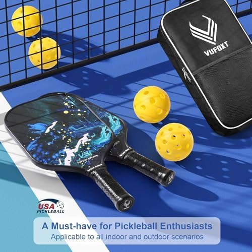 USAPA Approved Carbon Fiber Surface Pickle Ball Paddles Set - Ideal for Beginners' Training and Game (Blue) | Lightweig