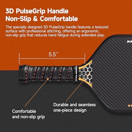 V7 Pro Pickleball Paddle - 3K Raw Carbon Fiber, 16mm Polypropylene Core, 3D PulseGrip Handle, Ideal for All Skill Levels