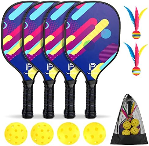 DULCE DOM USAPA Approved Fiberglass/Carbon Fiber Pickleball Paddles Set of 4 for Training | DULCE DOM 4 Indoor Outdoor