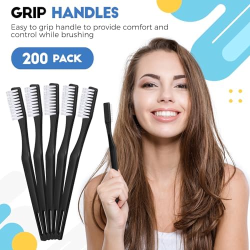 CHENGU 200 Pack Individually Wrapped Disposable Toothbrush for Adults Travel Hotels Donation(White) CHENGU Soft Bristl