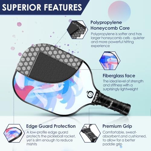 USAPA Approved Lightweight Pickleball Rackets for Casual Players | Durable Fiberglass Surface Picks with Polypropylene