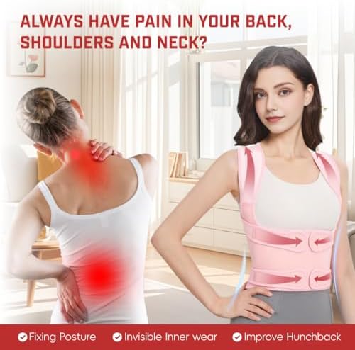 Posture Corrector for Women and Men: Adjustable Back Brace with Full Back Support (Large, Pink) Adjustable Back Brace