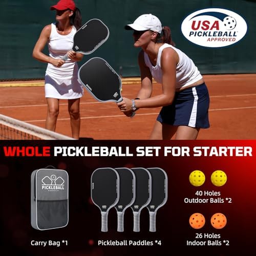 BAGAIL USAPA Approved Pickleball Paddles Set for Traction and Stability | Lightweight BAGAIL Pickleball Rackets with 4