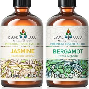 EVOKE OCCU Jasmine Essential Oil and Bergamot Essential Oil for Face, Skin, Body, Hair and Diffuser | EVOKE OCCU 4 Oz J